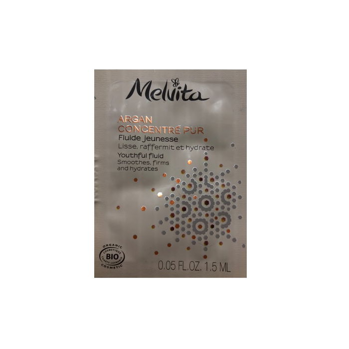 Melvita Argan Concentre Pur, Huile d'argan et extrait de pulpe d'argan, Lisse, raffermit & hydrate, Fluide de jour pour le visage, 1.5 ml - Échantillon Melvita Argan Concentre Pur, Huile d'argan et extrait de pulpe d'argan, Lisse, raffermit & hydrate, Fluide de jour pour le visage, 1.5 ml - Échantillon