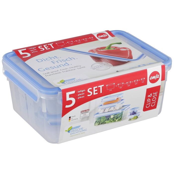 Emsa Food Clip&Close Set de 5 transparent/bleu Emsa Food Clip&Close Set de 5 transparent/bleu