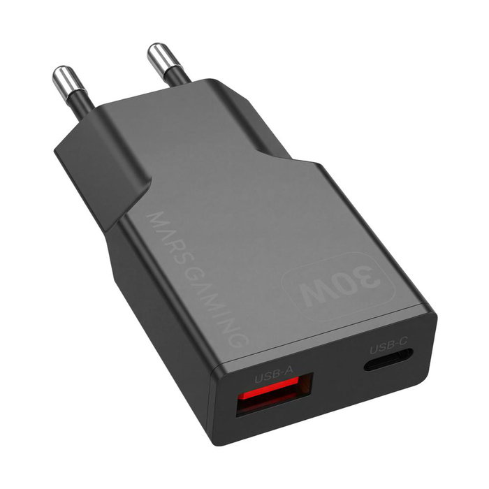 Mars Gaming MDGAN30 Chargeur Murale 30W GaN QC 3.0 PD 3.0 USB-C USB-A Noir Compact Rapide