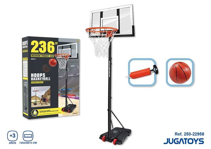 JugaToys Canasta de baloncesto avec pied, ballon gonflable et gonfleur