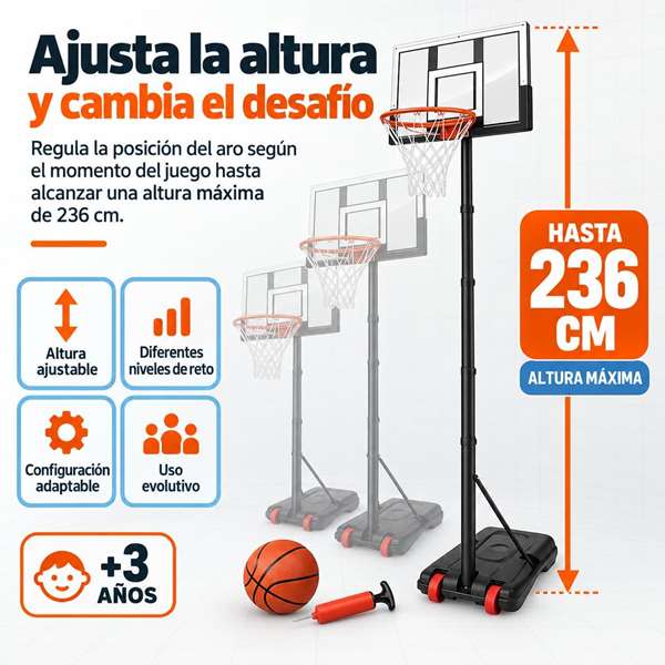 JugaToys Canasta de baloncesto avec pied, ballon gonflable et gonfleur