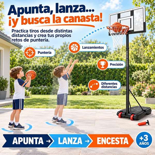 JugaToys Canasta de baloncesto avec pied, ballon gonflable et gonfleur