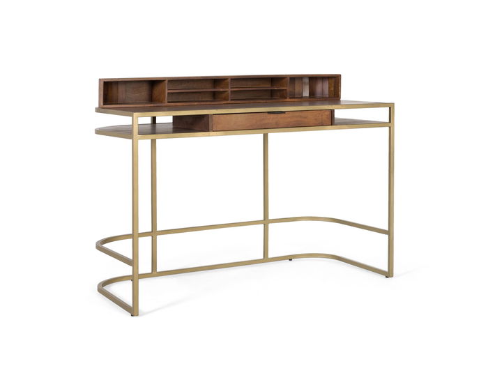 GINER Y COLOMER Bureau en bois de manguier et structure métallique dorée - 126x39 cm - Écritorio Fabricado A Mano En Madera de Mango y Estructura Dorada