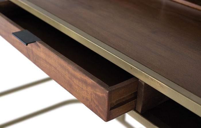 GINER Y COLOMER Bureau en bois de manguier et structure métallique dorée - 126x39 cm - Écritorio Fabricado A Mano En Madera de Mango y Estructura Dorada