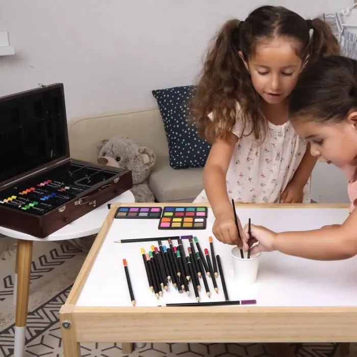 MGM Mallette Artistique XXL Main d'Artiste - Kit Complet de 140 Pièces pour Dessin et Peinture avec Crayons, Peinture, Pinceaux - Activités Manuelles et Art Plastiques