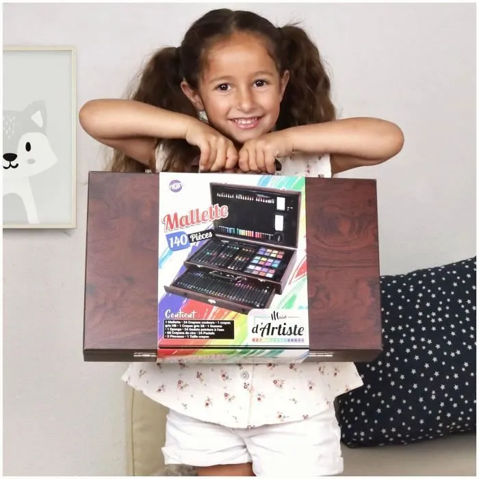 MGM Mallette Artistique XXL Main d'Artiste - Kit Complet de 140 Pièces pour Dessin et Peinture avec Crayons, Peinture, Pinceaux - Activités Manuelles et Art Plastiques