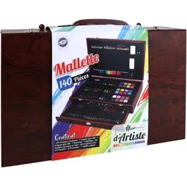 MGM Mallette Artistique XXL Main d'Artiste - Kit Complet de 140 Pièces pour Dessin et Peinture avec Crayons, Peinture, Pinceaux - Activités Manuelles et Art Plastiques