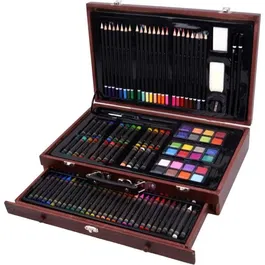 MGM Mallette Artistique XXL Main d'Artiste - Kit Complet de 140 Pièces pour Dessin et Peinture avec Crayons, Peinture, Pinceaux - Activités Manuelles et Art Plastiques