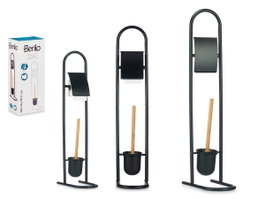 Berilo Porte-Rouleau Brosse Métal Bambou Noir 40x10x16 cm (Set de 4)