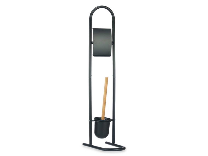 Berilo Porte-Rouleau Brosse Métal Bambou Noir 40x10x16 cm (Set de 4)