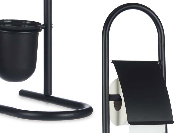 Berilo Porte-Rouleau Brosse Métal Bambou Noir 40x10x16 cm (Set de 4)