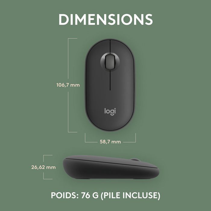 Logitech M350s Pebble Mouse 2 - Souris Bluetooth Ultra-Portable Silencieuse, Design Fin et Rond, Connexion Multi-Appareils, 2 Ans Autonomie