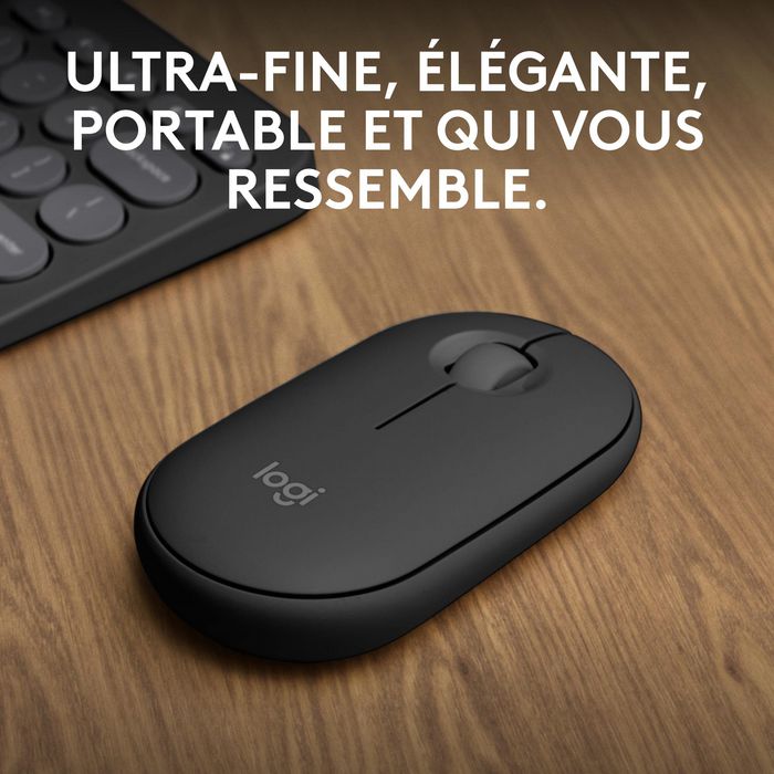 Logitech M350s Pebble Mouse 2 - Souris Bluetooth Ultra-Portable Silencieuse, Design Fin et Rond, Connexion Multi-Appareils, 2 Ans Autonomie
