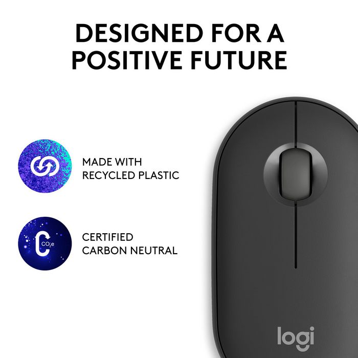 Logitech M350s Pebble Mouse 2 - Souris Bluetooth Ultra-Portable Silencieuse, Design Fin et Rond, Connexion Multi-Appareils, 2 Ans Autonomie