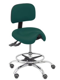 Tabouret Zarza Asynchrone Cuir écologique Vert foncé Structure chromée Sans accoudoirs Sans appui-tête Roulettes pour moquette
