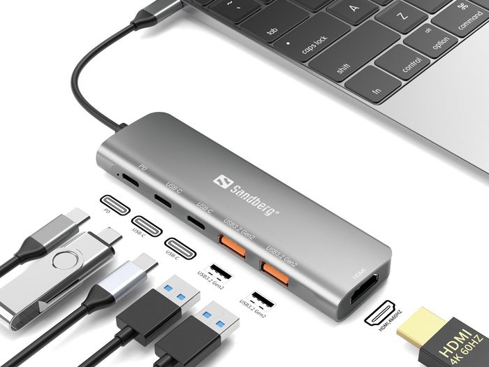 Sandberg Station d'accueil USB-C avec port HDMI, 2x USB-A, 2x USB-C et charge PD 100W pour MacBook / PC portable