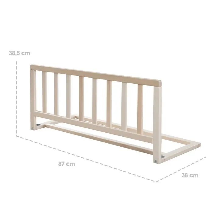 Roba Barrière de Lit 90 cm en Bois Naturel - Protection Anti-Chute pour Enfant de 18 Mois à 5 Ans - Montage Facile (H 38 x L 87,5 x P 38 cm)