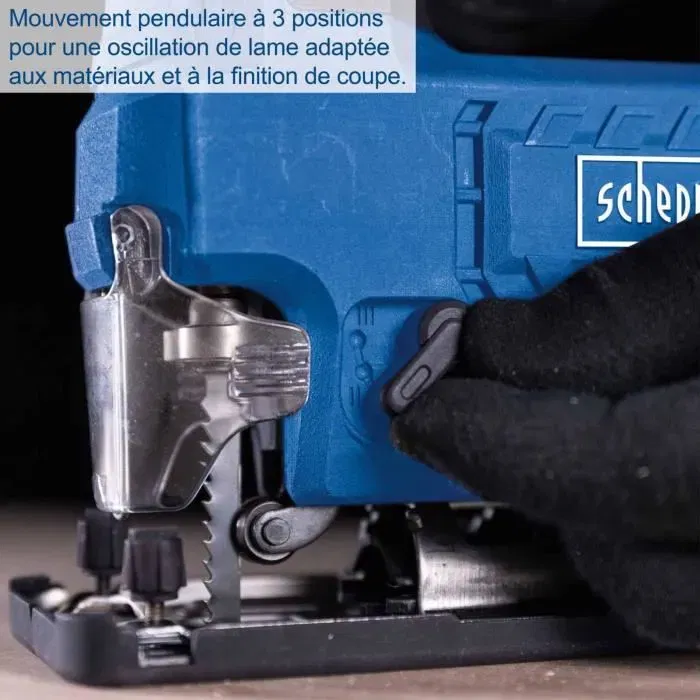 Scheppach C-JS220-X Scie sauteuse sans fil 20V, 7 angles de coupe de -45 degres a +45 degres, coupe max. 19mm, vitesse reglable 0-2400 coups/min