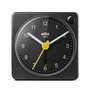 Braun BC-02-XB Réveil Classique Analogique Noir à Mouvement Continu Silencieux, Lumière de Fond et Aiguilles Lumineuses