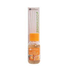 Flor de Mayo Ekomikado - Réflecteur d'ambiance aux notes de cannelle et yuzu, 85 ml, en flacon en verre réutilisable avec bâtonnets biodégradables