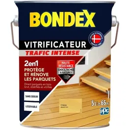 Bondex - Vitrificateur pour Parquet Trafic Intense, Chêne Cire Satiné, 5 Litres - Rénovation et Protection des Escaliers et Sols