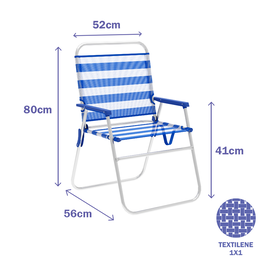Marbueno 10313 Chaise Pliante Aluminium Rayures Bleu et Blanc Plage et Piscine 52x56x80 cm