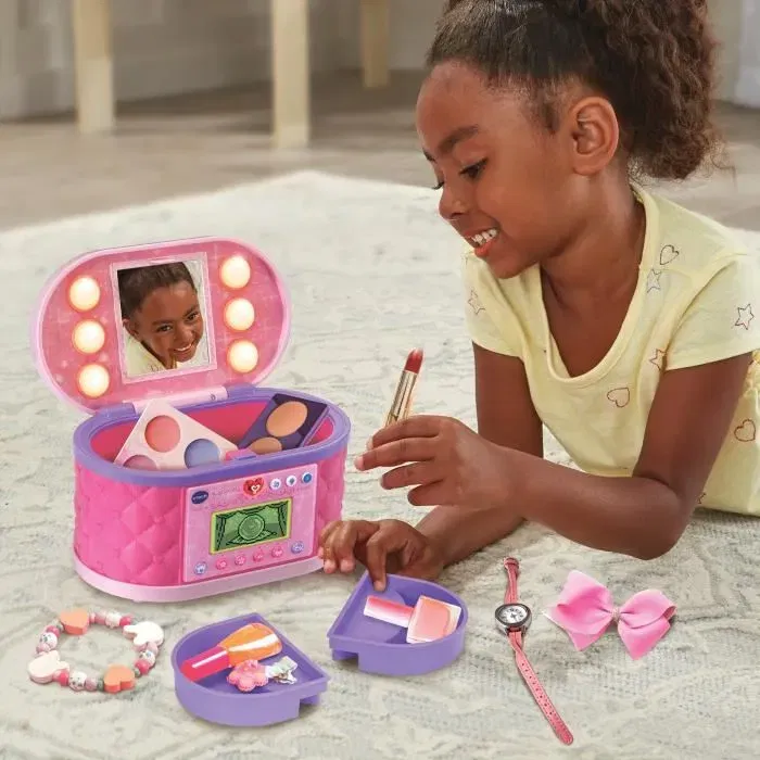 VTECH KIDISECRETS - Ma mallette beauté magique avec miroir lumineux, écran LCD et code secret - Rose - Pour enfants 5 à 12 ans