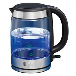 Russell Hobbs 21600-57 Bouilloire électrique Glass transparente 1,7L avec éclairage LED bleu, fonction tasse unique, filtre amovible et bec verseur précis - Inox brossé