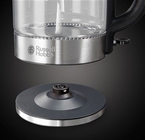 Russell Hobbs 21600-57 Bouilloire électrique Glass transparente 1,7L avec éclairage LED bleu, fonction tasse unique, filtre amovible et bec verseur précis - Inox brossé
