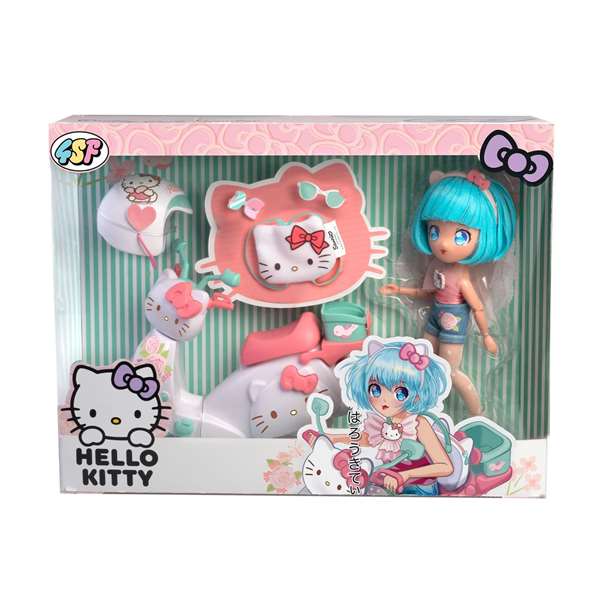 Famosa Hello Kitty Pretty Pink - Poupée articulée avec trottinette - 19,5 cm - Version espagnole Famosa Hello Kitty Pretty Pink - Poupée articulée avec trottinette - 19,5 cm - Version espagnole
