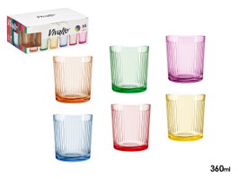 VIVALTO Lot de 24 Verres en Verre à Rayures - Assortiment 6 Couleurs, 360ml