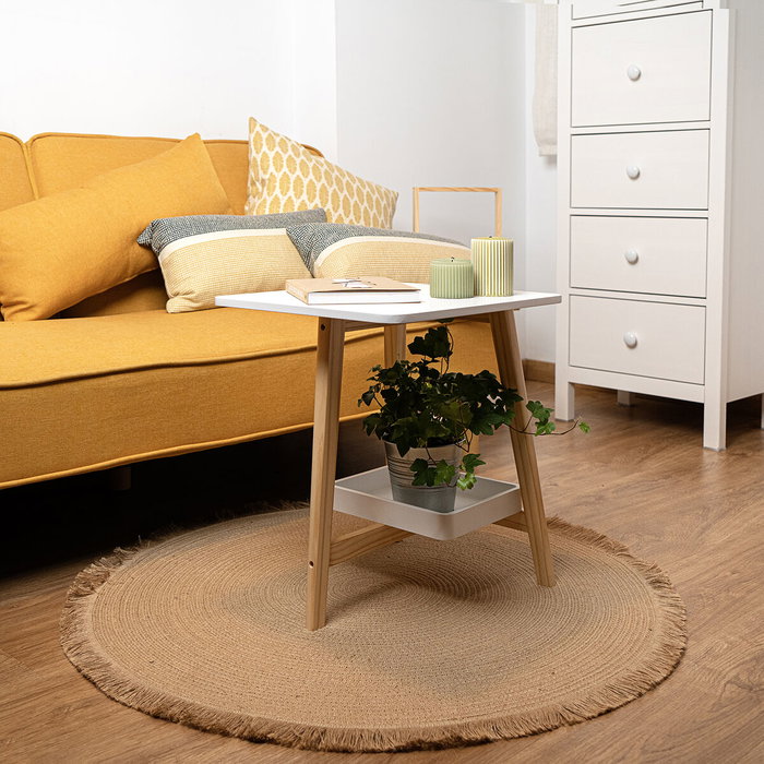 Vinthera Table de chevet Moa en mélaminé et bois avec pieds en pin, 43x38x48 cm Vinthera Table de chevet Moa en mélaminé et bois avec pieds en pin, 43x38x48 cm