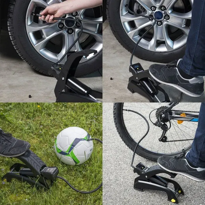 Michelin Pompe à pied avec manomètre digital, précision 0.05 bar, jusqu'à 7 bars, flexible 60 cm, embout laiton, pieds antidérapants Michelin Pompe à pied avec manomètre digital, précision 0.05 bar, jusqu'à 7 bars, flexible 60 cm, embout laiton, pieds antidérapants