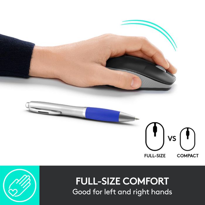 Logitech M190 Souris sans fil ergonomique pour PC, 1000 DPI, autonomie 18 mois, connexion jusqu'à 10 m, avec récepteur USB, pile AA incluse