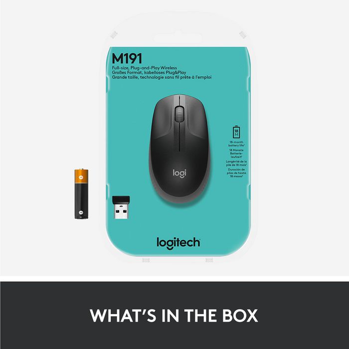 Logitech M190 Souris sans fil ergonomique pour PC, 1000 DPI, autonomie 18 mois, connexion jusqu'à 10 m, avec récepteur USB, pile AA incluse