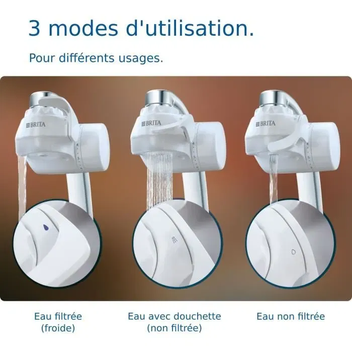 BRITA - Système de filtration d'eau ON TAP - Jusqu'à 4 mois d'eau filtrée (600 L) - Économise 1200 bouteilles plastique/an - 3 modes - 5 adaptateurs inclus