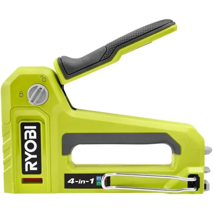 Ryobi Agrafeuse-Cloueuse 4 en 1 - Agrafe T50/T25 (14 mm), JT21 (10 mm), Pointe 18G (15,8 mm) pour Bricolage