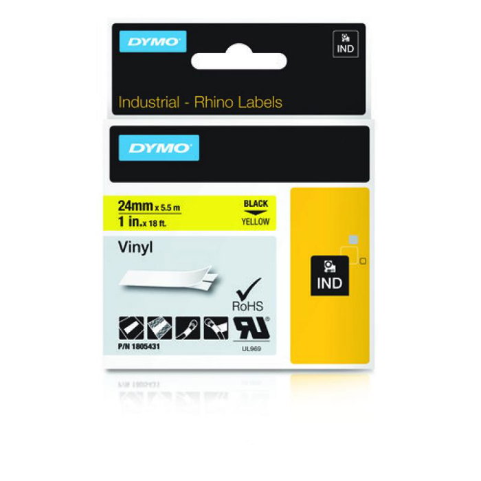 Dymo 1805431 Ruban d'étiquettes vinyle noir et jaune pour imprimante étiqueteuse