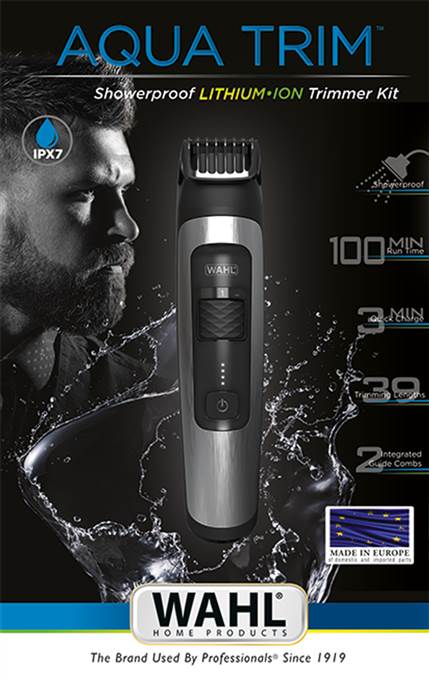 Wahl 1065-0460 Recortadora y Cortabarba Aqua Trim Wet & Dry - Tondeuse corps & barbe étanche IPX7, 39 longueurs de coupe réglables (0.7-20 mm), pour usage à sec ou mouillé