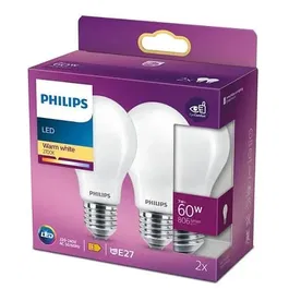 Philips - Lot de 2 ampoules LED Classic, E27 60W équivalent, blanc chaud 2700K, non dimmable, classe énergétique E