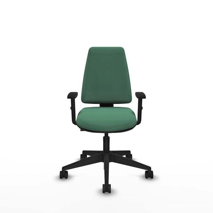 Chaise Elche Contact permament de base Tissu Vert émeraude Base pyramidale noire Accoudoir 1D Sans appui-tête Roulettes 65mm nylon