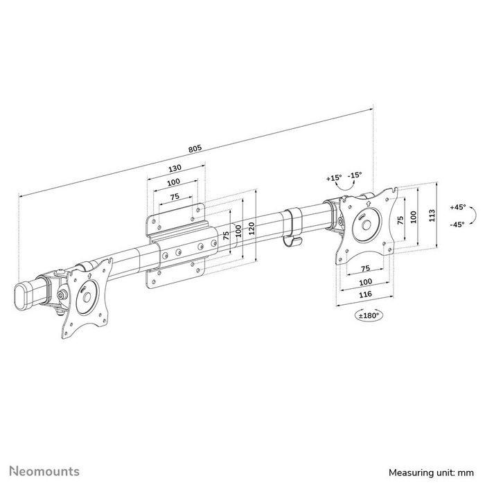 Neomounts FPMA-CB100BLACK Support mural double écran rail coulissant avec ajustement indépendant, compatible VESA 75x75-100x100mm, charge max 10 kg Neomounts FPMA-CB100BLACK Support mural double écran rail coulissant avec ajustement indépendant, compatible VESA 75x75-100x100mm, charge max 10 kg