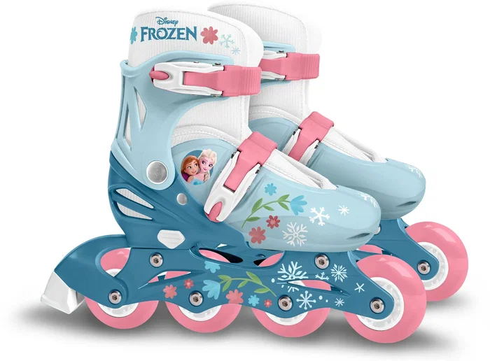 Reine Des Neiges Patins en ligne 2-en-1 pour fille - Bleu - Taille ajustable 27-30 - Tri skate et roller inline - Roues PVC et frein arrière