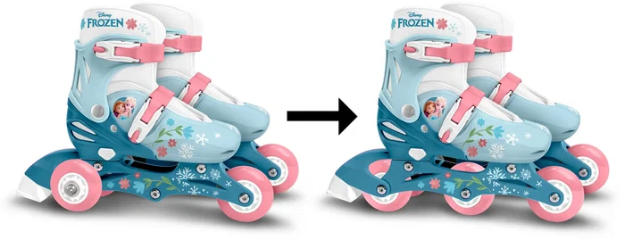 Reine Des Neiges Patins en ligne 2-en-1 pour fille - Bleu - Taille ajustable 27-30 - Tri skate et roller inline - Roues PVC et frein arrière