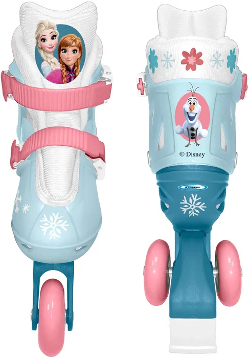 Reine Des Neiges Patins en ligne 2-en-1 pour fille - Bleu - Taille ajustable 27-30 - Tri skate et roller inline - Roues PVC et frein arrière