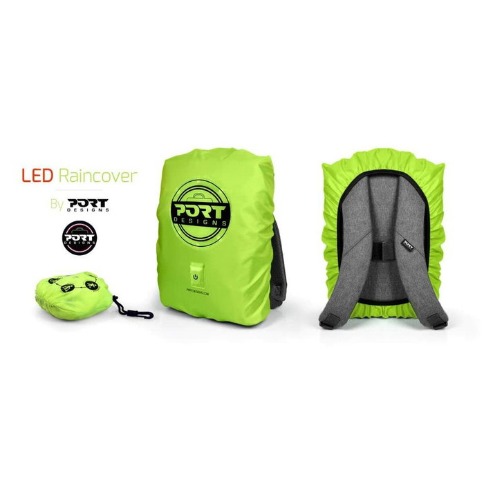 Port Designs Housse de pluie haute visibilité avec LED rechargeable, Jaune flashy