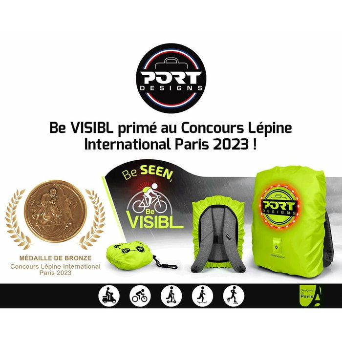 Port Designs Housse de pluie haute visibilité avec LED rechargeable, Jaune flashy