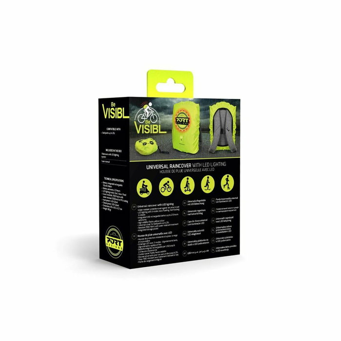 Port Designs Housse de pluie haute visibilité avec LED rechargeable, Jaune flashy