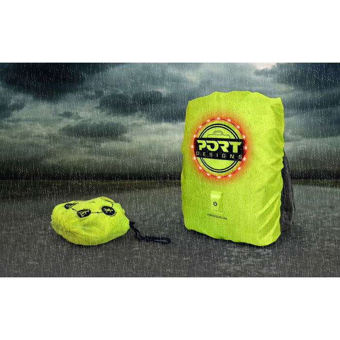 Port Designs Housse de pluie haute visibilité avec LED rechargeable, Jaune flashy
