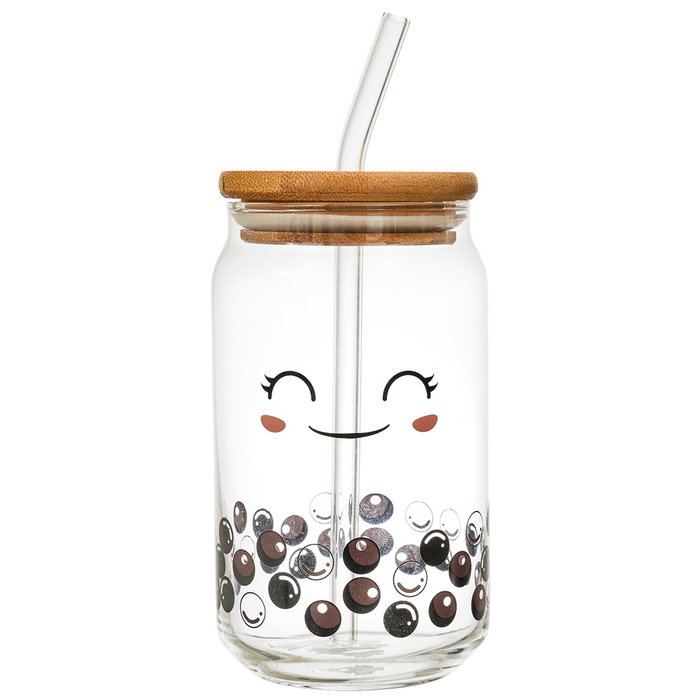 The Concept Factory Verre 450 ml avec Couvercle en Bambou et Paille